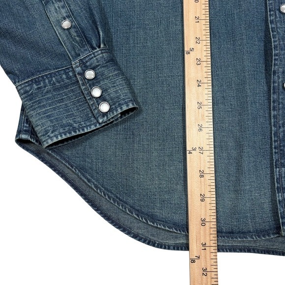 Ralph Lauren Double RRL Denim Shirt Mens XL Slim Fit Western Pearl Snap Cowboy - Picture 10 of 14